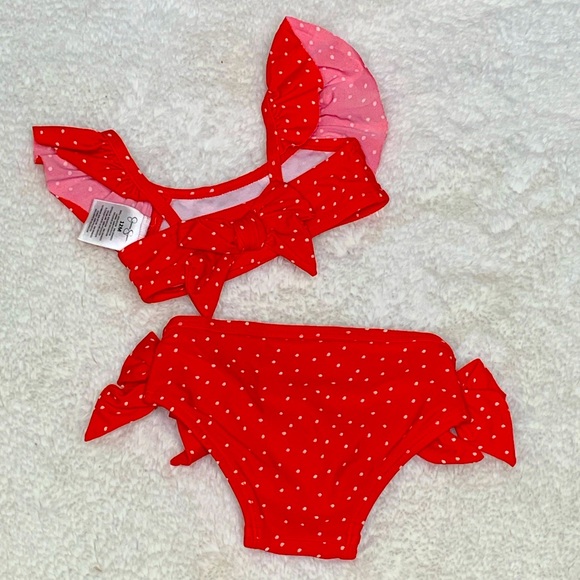 Jessica Simpson Infant Girl Two Piece Red With White Polkadots Swimsuit - Picture 2 of 2
